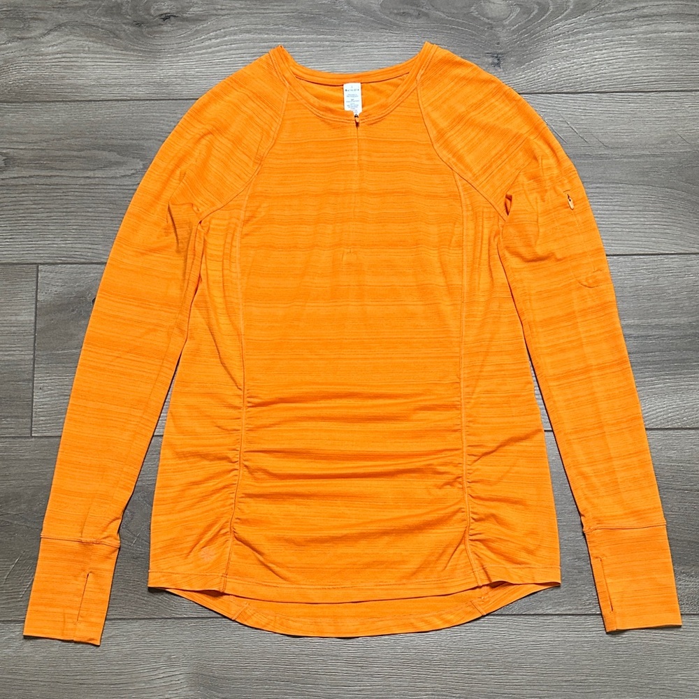 Athleta Pacifica Contoured‎ Long Sleeve 1/4 Zip Thumbhole Run Swim Top Orange SP
